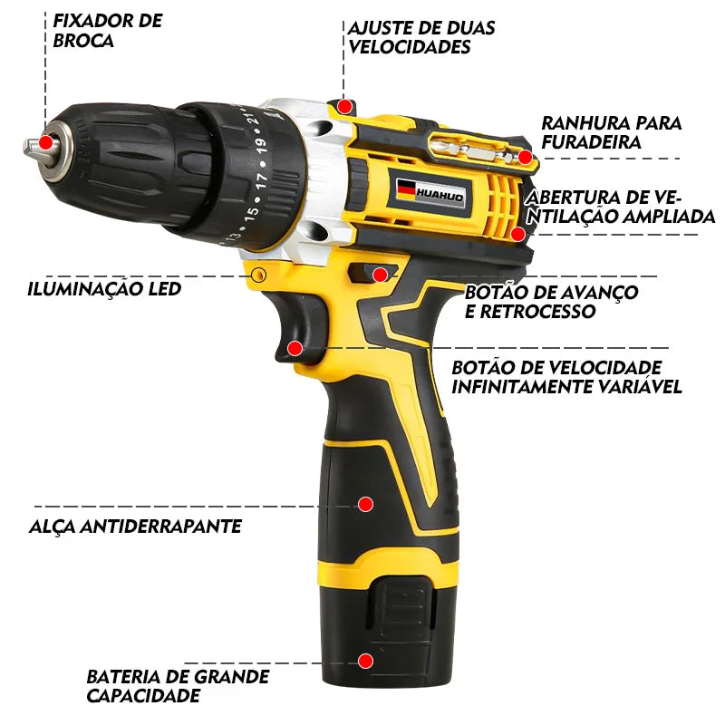 Parafusadeira Elétrica Sem Fio – Kit Completo com 2 Baterias e Carregador!